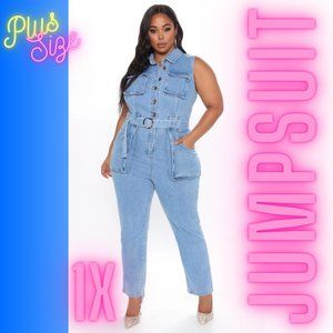 Denim Collared Jumpsuit - Fashion Nova